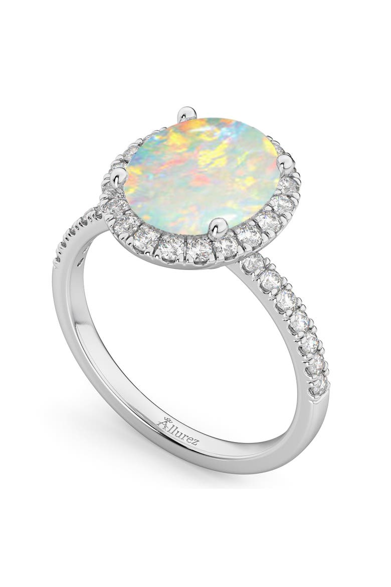Oval Cut Halo Opal & Diamond Engagement Ring 14K, Alternate, color, 2.16ct/White Gold