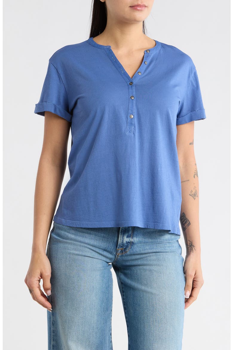 Washed Cotton Henley T-Shirt, Main, color, BLUE FJORD