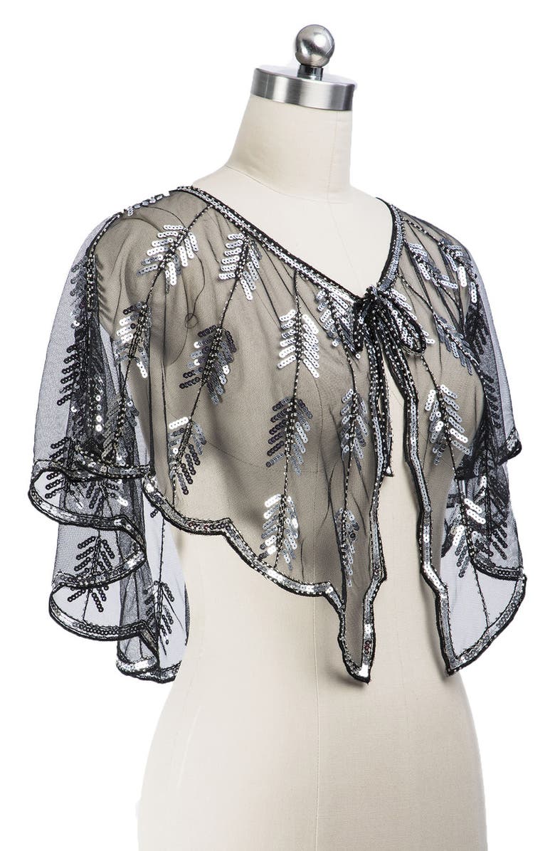 SAACHI Sequin Mesh Capelet, Alternate, color, Black