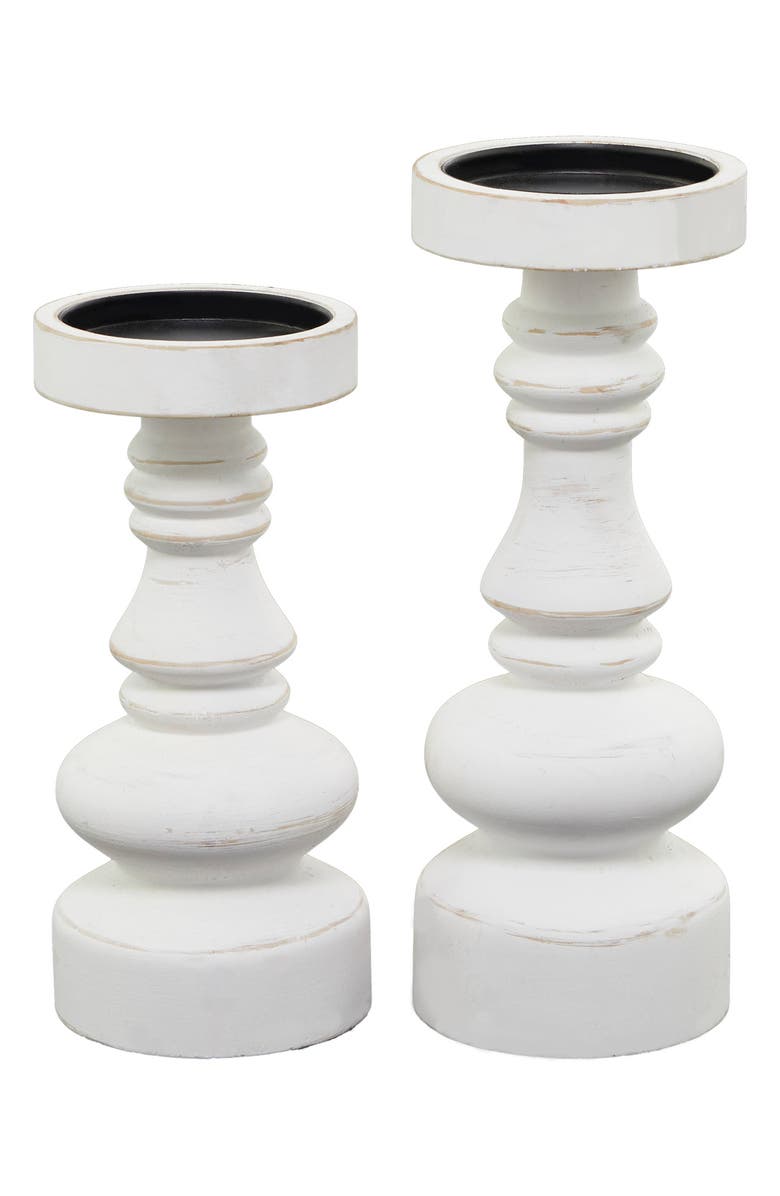 Novogratz White Wood 2-Piece Candleholder Set, Main, color, 