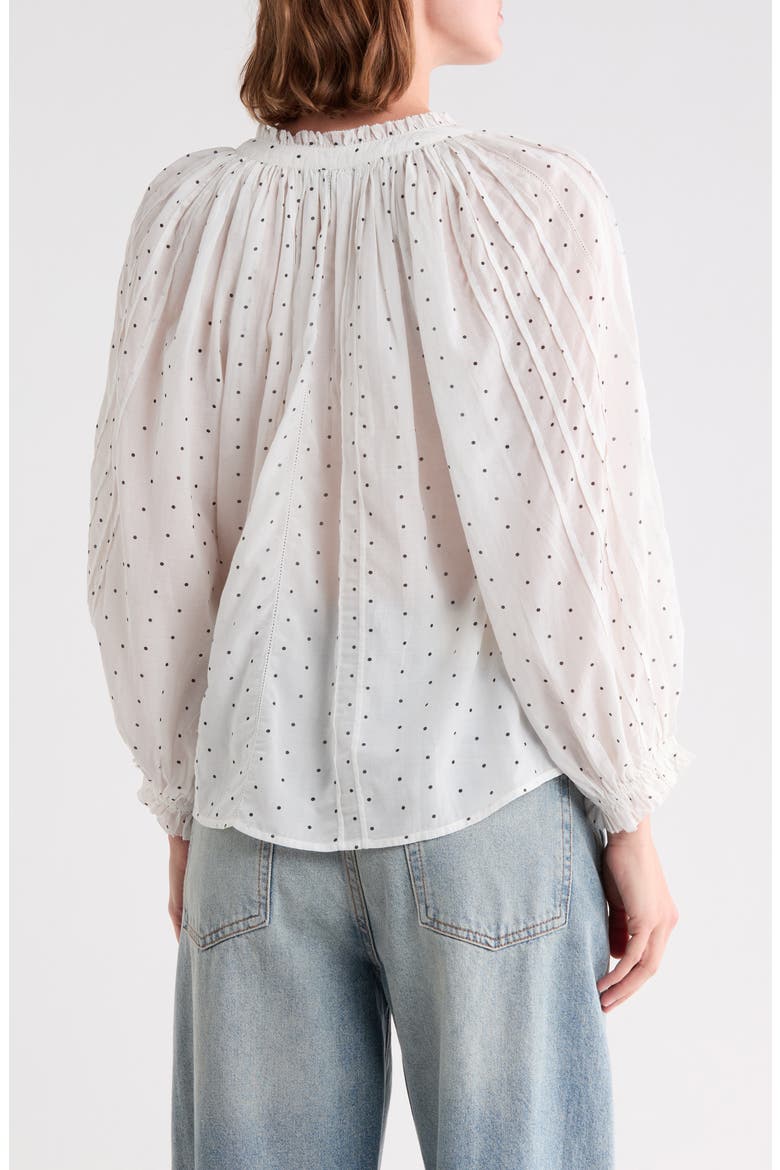 Maya Polka Dot Ruffle Neck Top, Alternate, color, WHITE BLACK