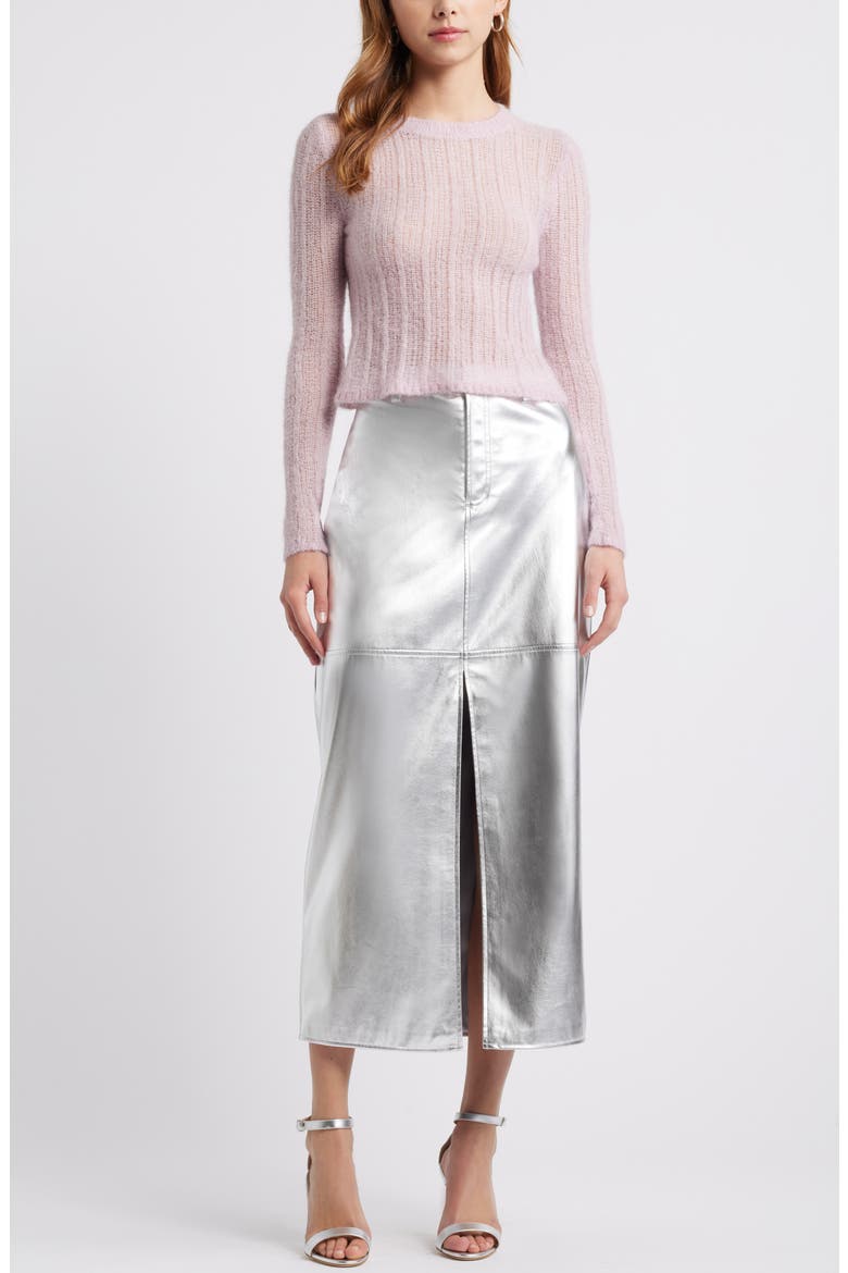 Metallic Faux Leather Midi Skirt, Alternate, color, SILVER METALLIC