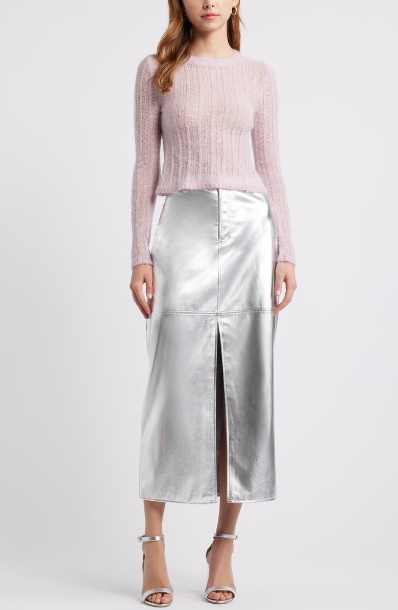 Open Edit Metallic Faux Leather Midi Skirt, Alternate, color, 