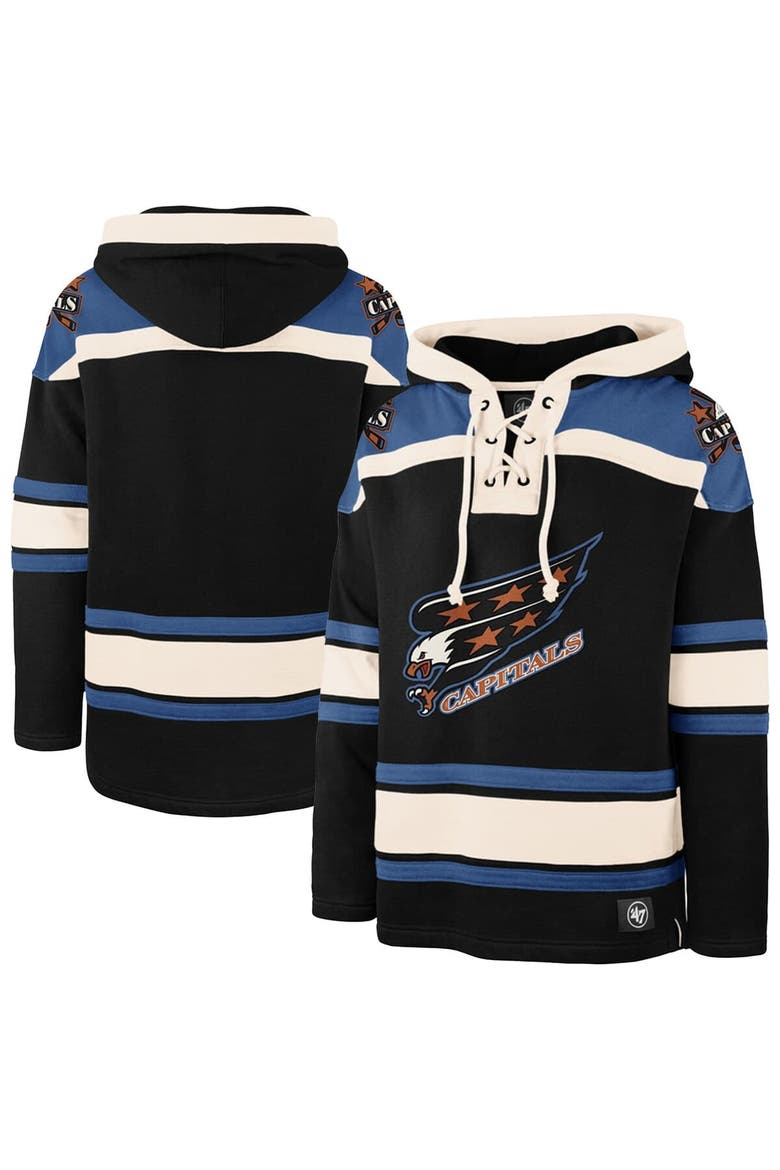 Men's '47 Black Washington Capitals  Big & Tall Superior Lacer Fleece Pullover Hoodie, Main, color, Black