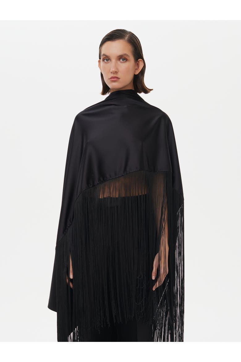 Fringed Party Cape, Alternate, color, Black
