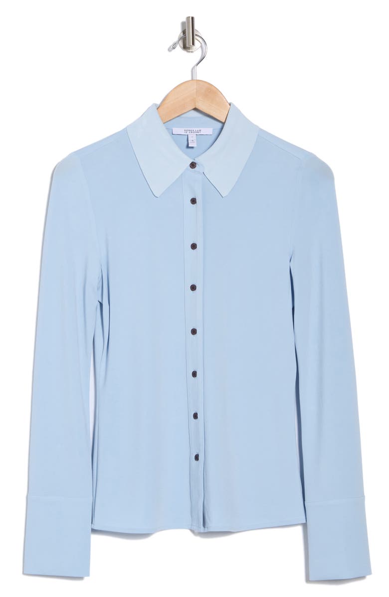 Derek Lam 10 Crosby Ulla Long Sleeve Knit Button-Up Shirt, Alternate, color, Ciel