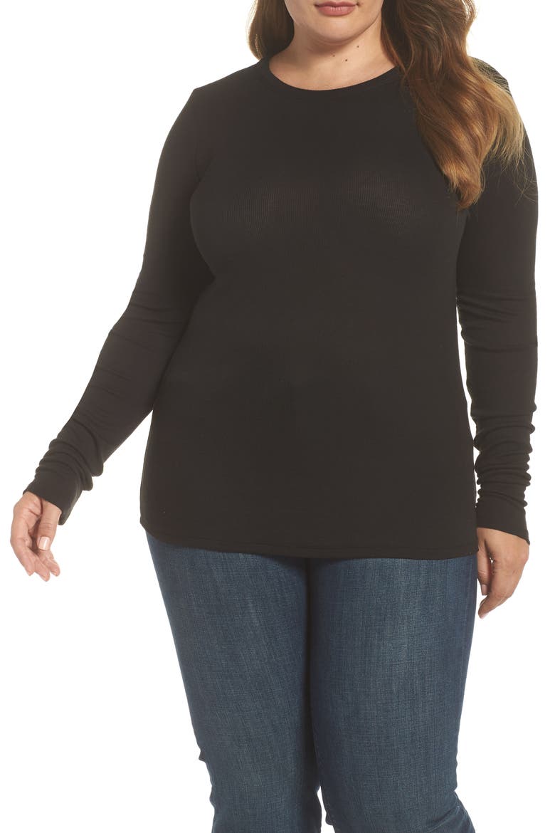 Ribbed Long Sleeve T-Shirt, Alternate, color, BLACK