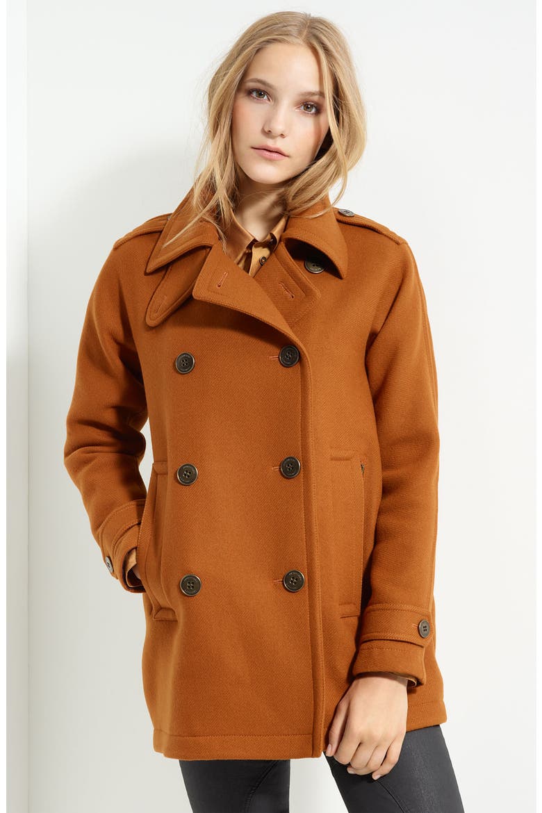 Double Breasted Peacoat, Main, color, BARK RED
