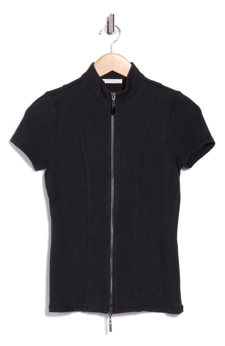 CYRUS Short Sleeve Zip Up Top, Alternate, color, Black