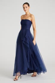 Theia Teresa Strapless Draped Gown