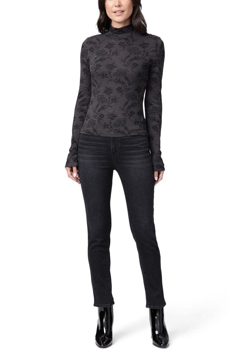 Floral Print Long Sleeve Knit Top, Alternate, color, BLACK