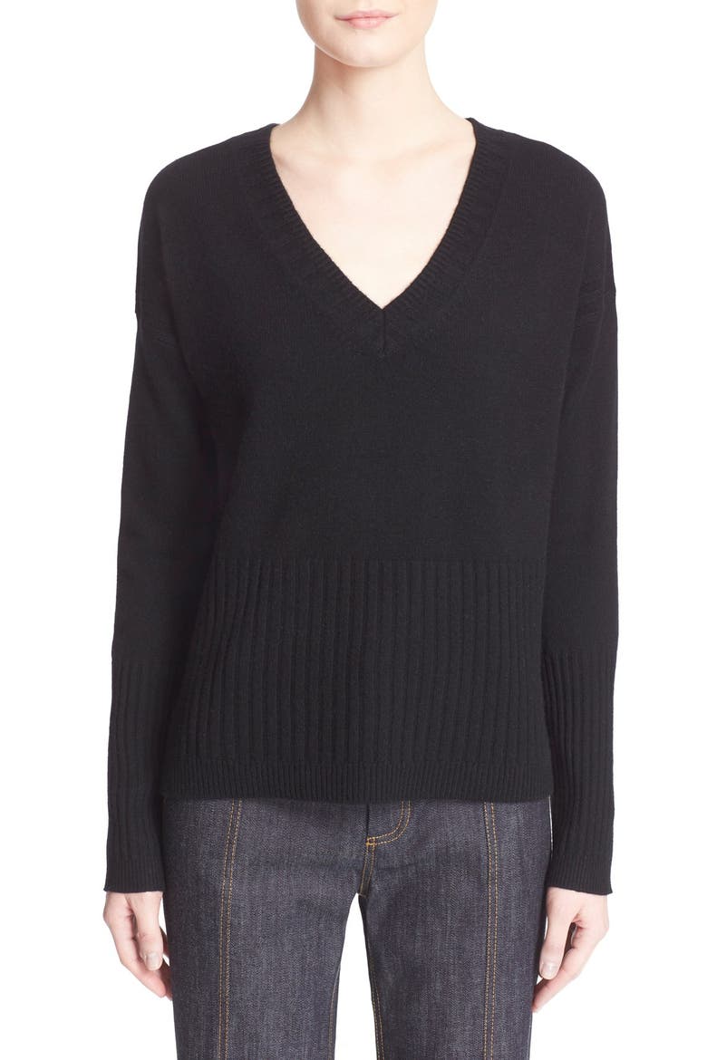 V-Neck Cashmere Sweater, Main, color, BLACK