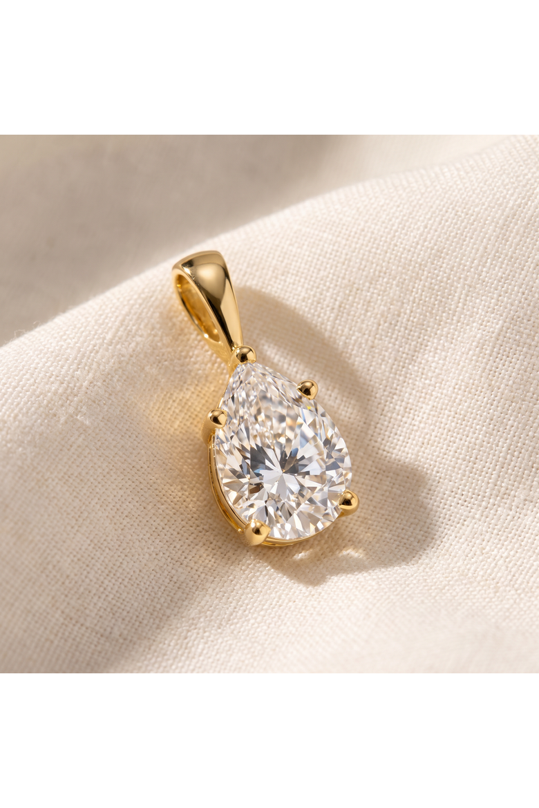 Certified 3ct Pear Shape Solitaire Lab Grown Diamond Pendant Gold Necklace, Alternate, color, 14k Yellow Gold