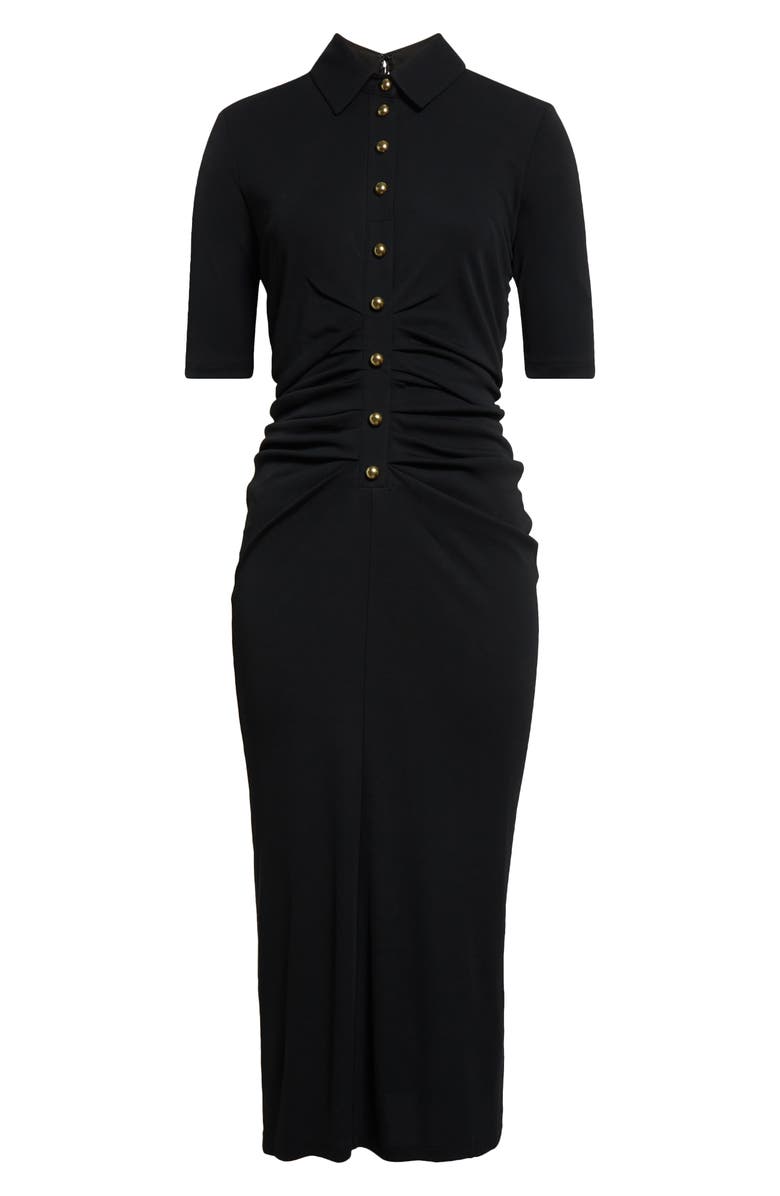 Carolina Herrera Ruched Button Front Jersey Midi Dress, Alternate, color,