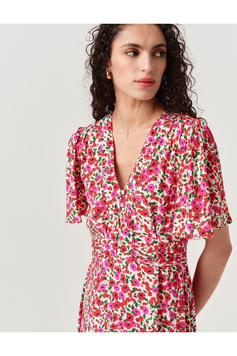 Jess Crepe Floral Midi Tea Dress, Alternate, color, Red Floral
