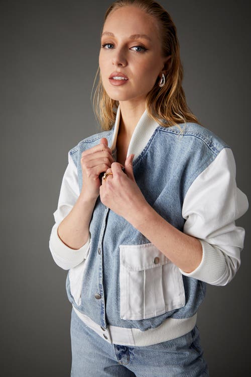 Blue Revival Admiral Mixed Media Bomber In Light Stone