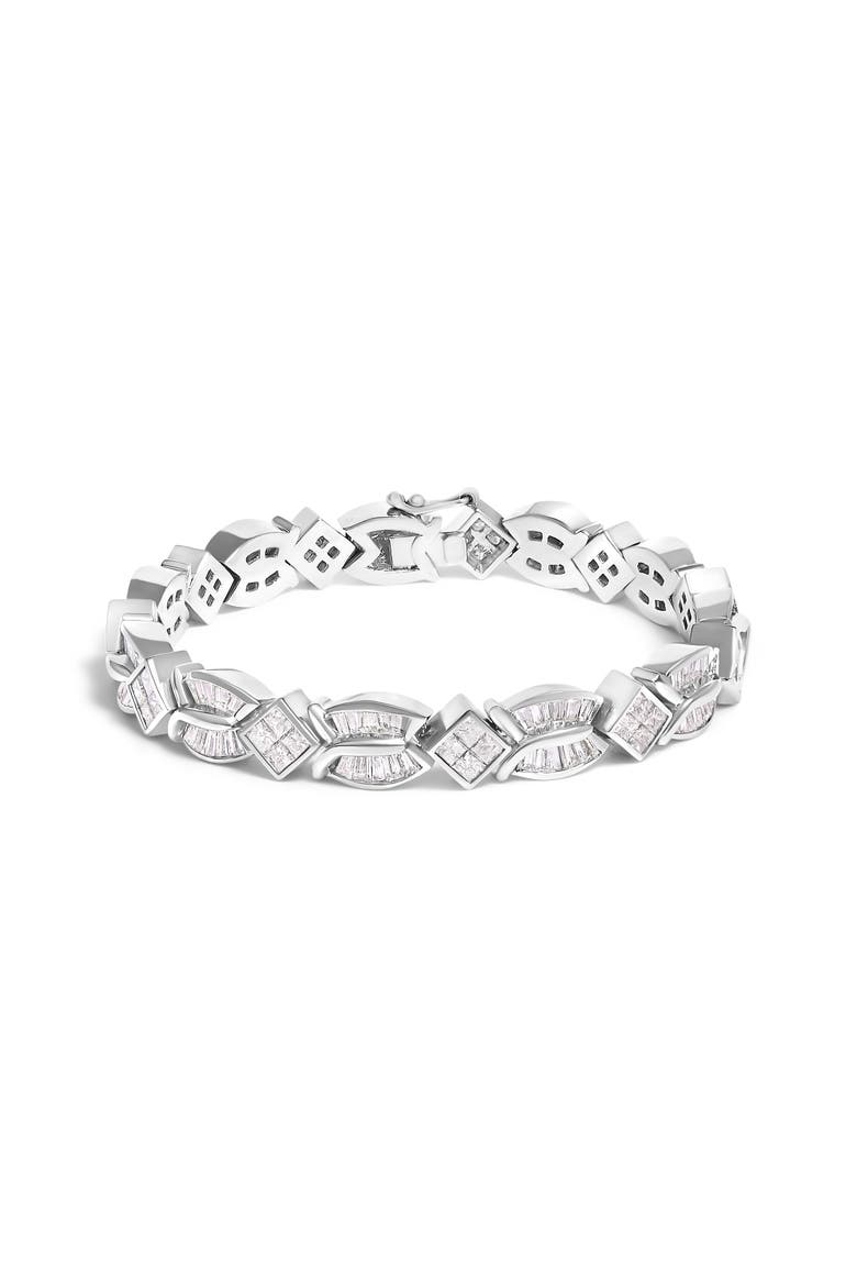 14K White Gold 8 5/8ct Cttw Princess and Baguette Diamond Geometric Twist Link Bracelet, Main, color, White Gold