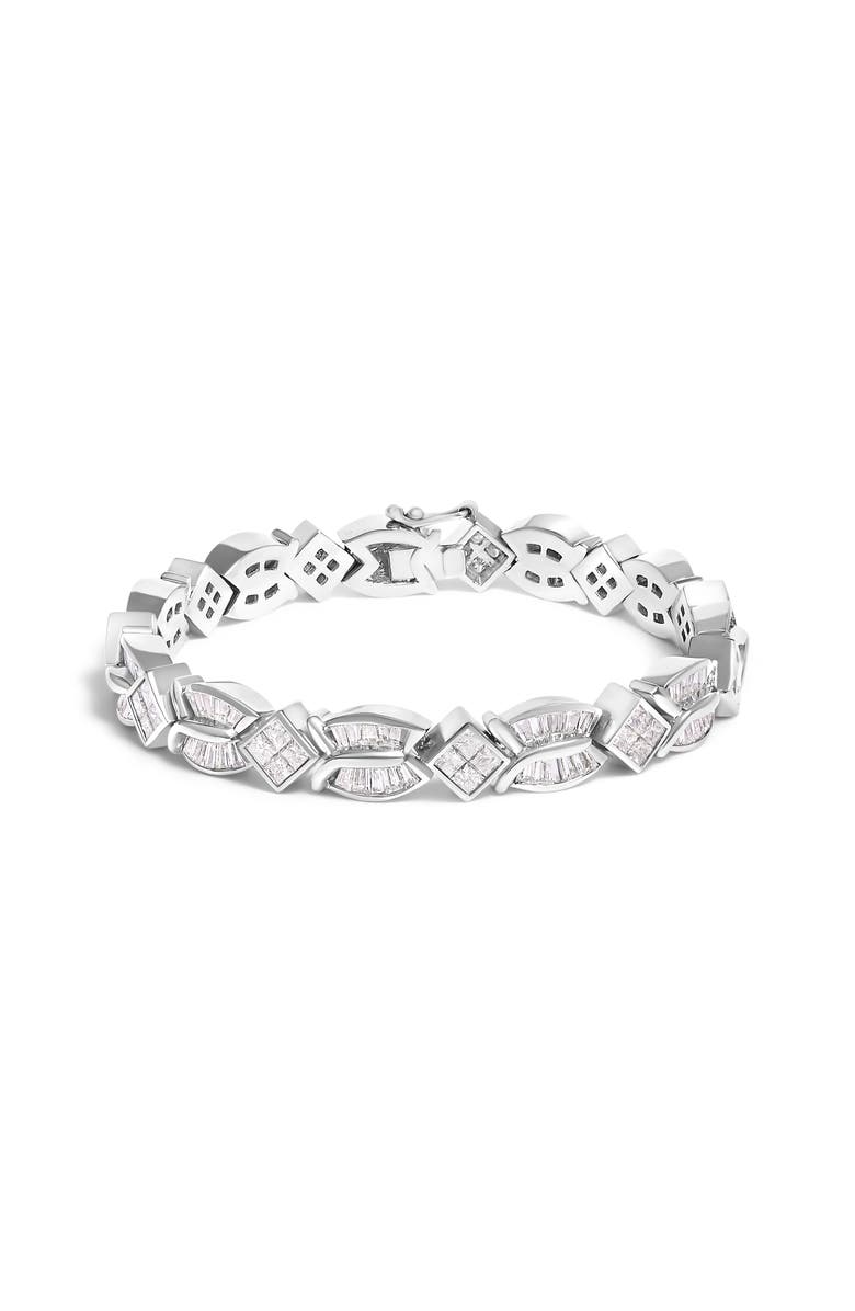 Haus of Brilliance 14K White Gold 8 5/8ct Cttw Princess and Baguette Diamond Geometric Twist Link Bracelet, Main, color, White Gold