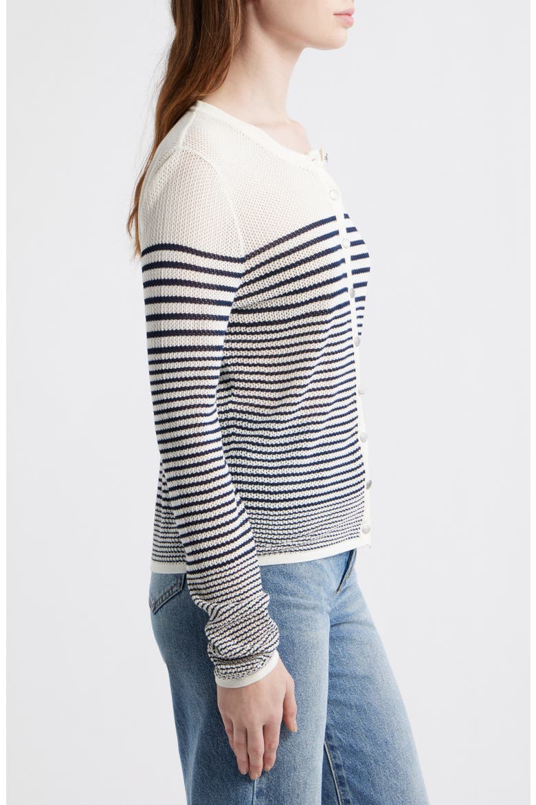Daisy Stripe Cotton Blend Cardigan, Alternate, color, WHITE