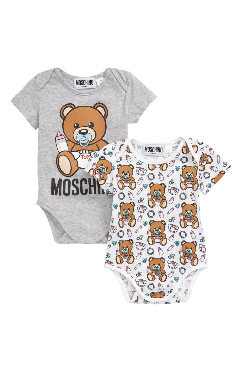Moschino 2-Pack Baby Bear Graphic Bodysuits Gift Set, Main, color, 