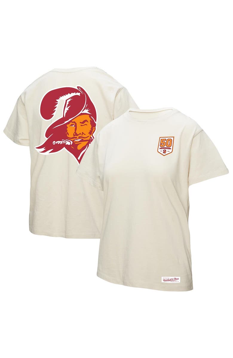 Mitchell & Ness Women's Mitchell & Ness Cream Tampa Bay Buccaneers 50th Season Pirate Oversized Boyfriend T-Shirt, Main, color, Cream