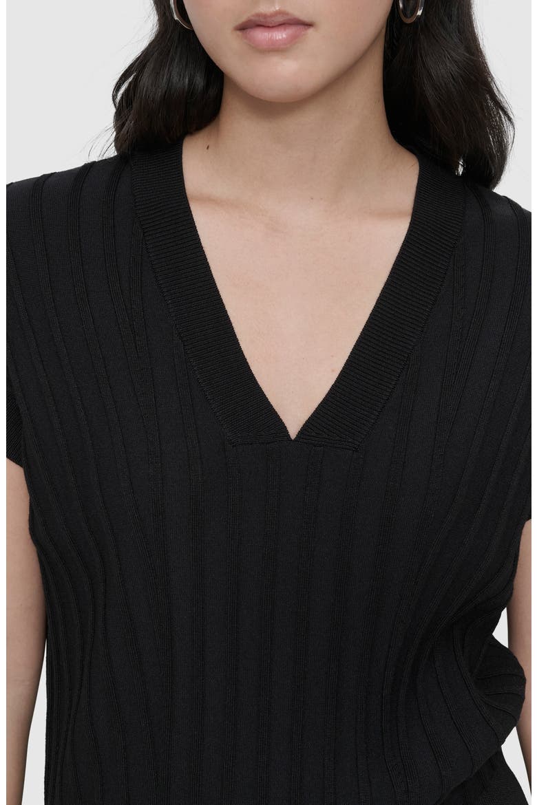 Rib Short Sleeve Sweater, Alternate, color, BLACK