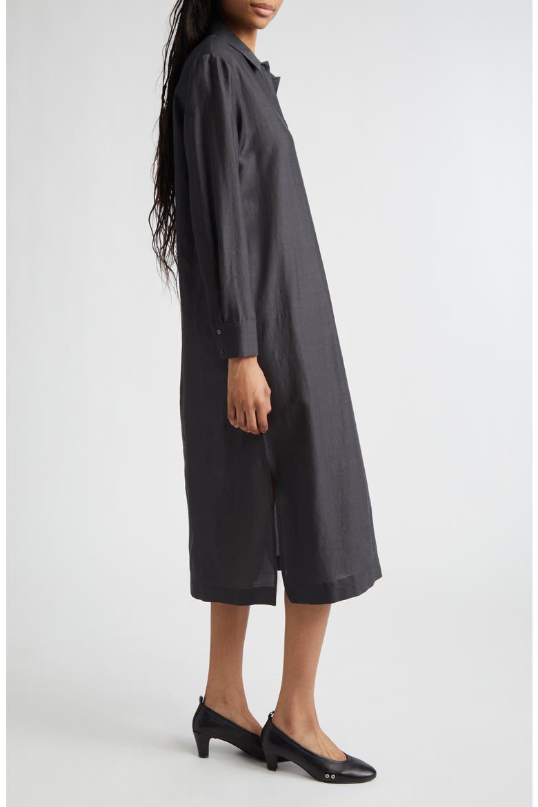 Espon Long Sleeve Wool & Silk Midi Shirtdress, Alternate, color, BLACK