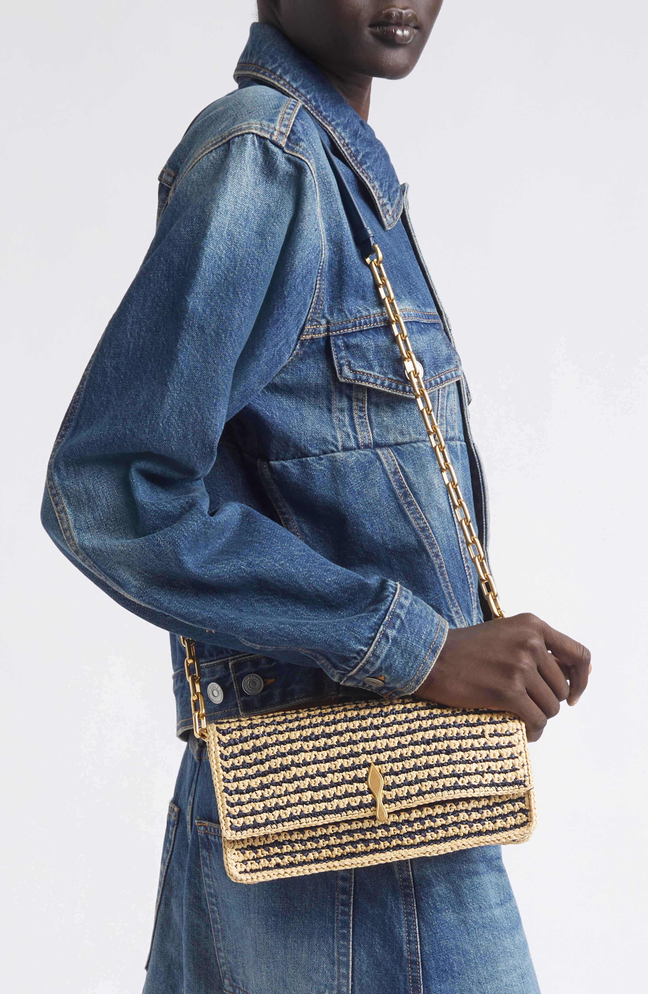 Christian Louboutin Bettina Stripe Crochet Raffia Crossbody Bag, Alternate, color, Naturel/Last Night