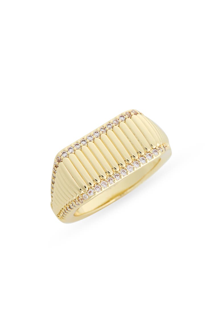 Pavé CZ Textured Signet Ring, Main, color, CLEAR/ GOLD
