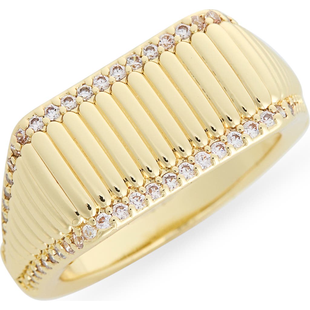 Covet Pavé Cz Textured Signet Ring In Gold