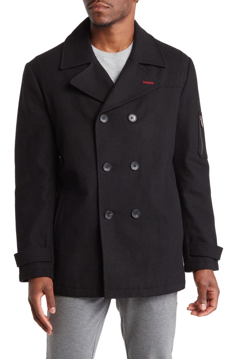 IZOD Double Breasted Wool Blend Peacoat, Main, color, 