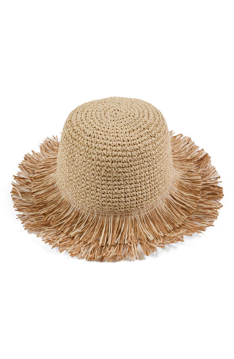 Eugenia Kim Joni Fringe Woven Straw Bucket Hat, Main, color, 