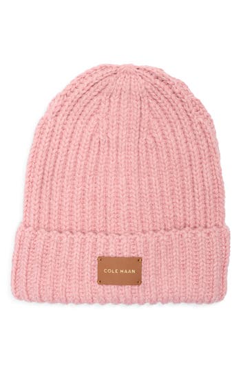 Cole Haan Chunky Knit Cuffed Beanie In Pink