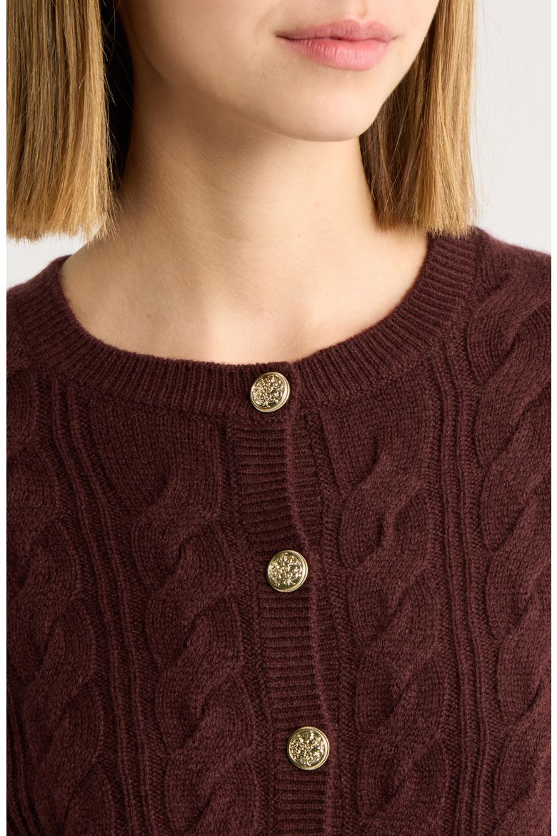 Eugenie Cable Knit Wool & Cashmere Cardigan, Alternate, color, CINNABAR