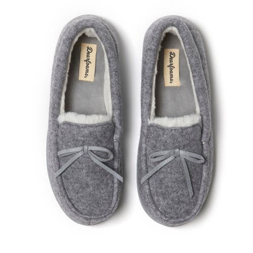 Shop Dearfoams Hayes Soft Knit Moccasin Slipper In Light Heather Grey