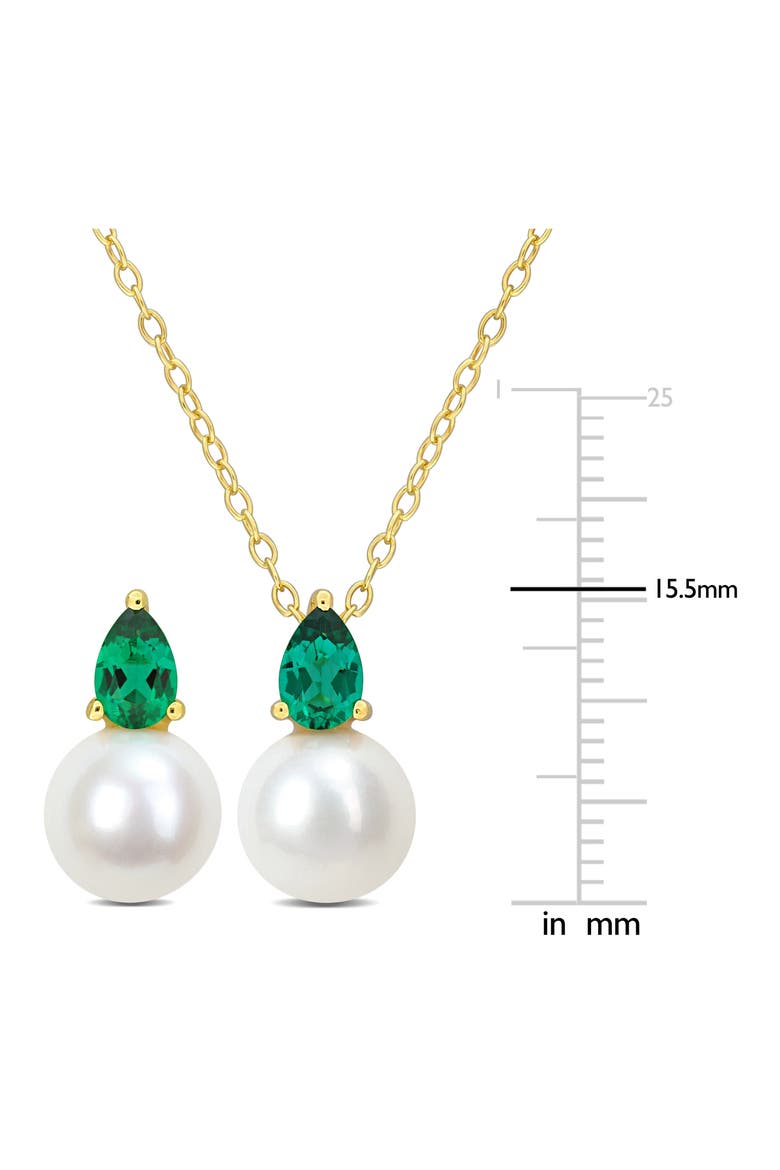 Emerald & Freshwater Pearl Stud Earrings & Pendant Necklace Set, Alternate, color, GREEN
