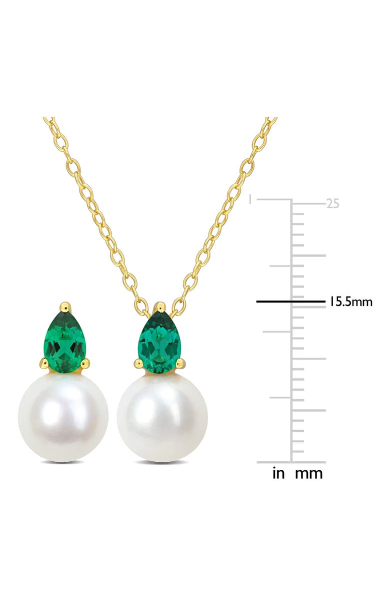 DELMAR Emerald & Freshwater Pearl Stud Earrings & Pendant Necklace Set, Alternate, color, Green