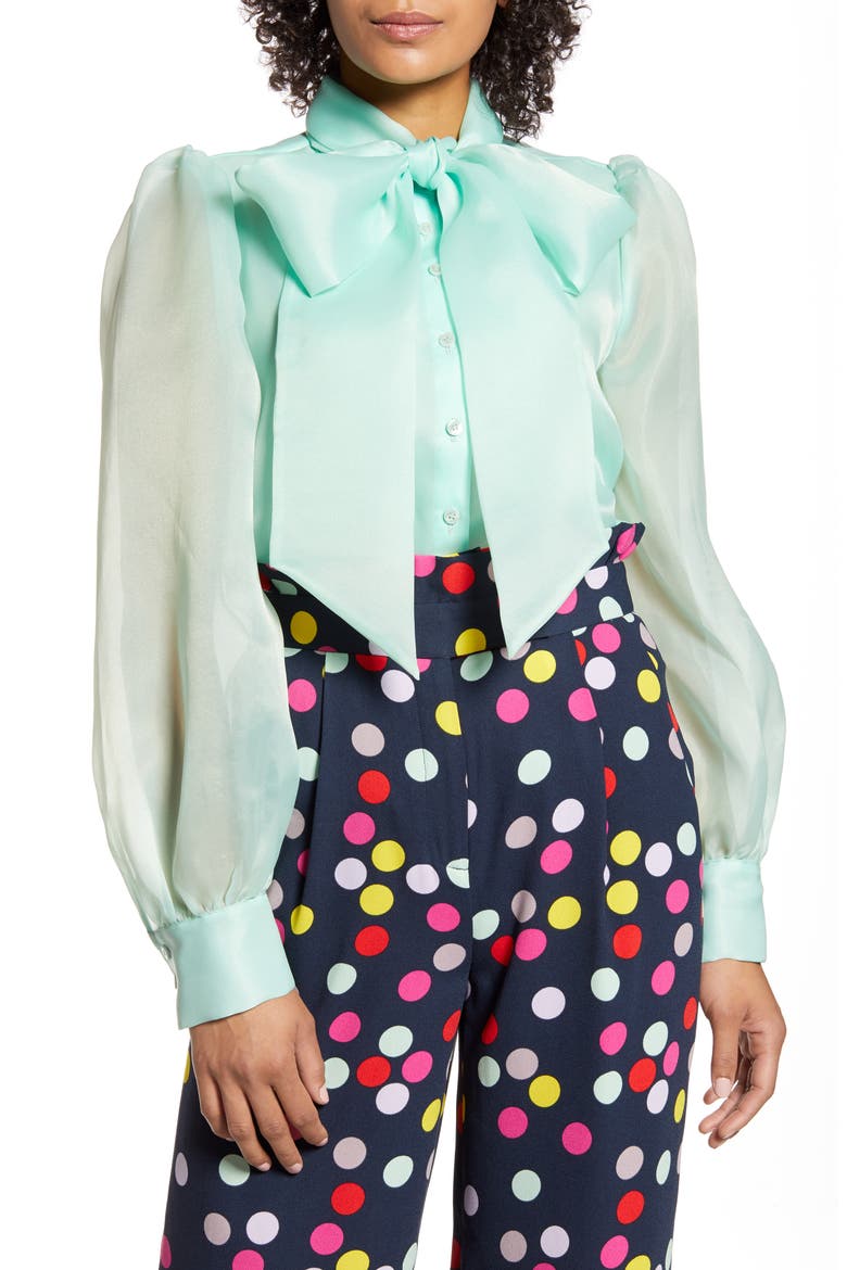 x Atlantic-Pacific Bow Collar Blouse (Nordstrom Exclusive), Main, color, GREEN FLORA