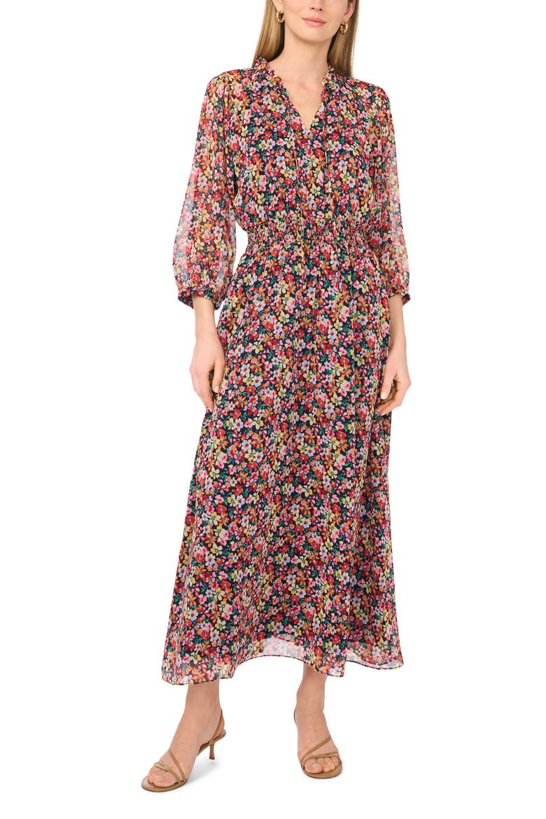 Floral Print Maxi Dress, Main, color, CLASSIC NAVY