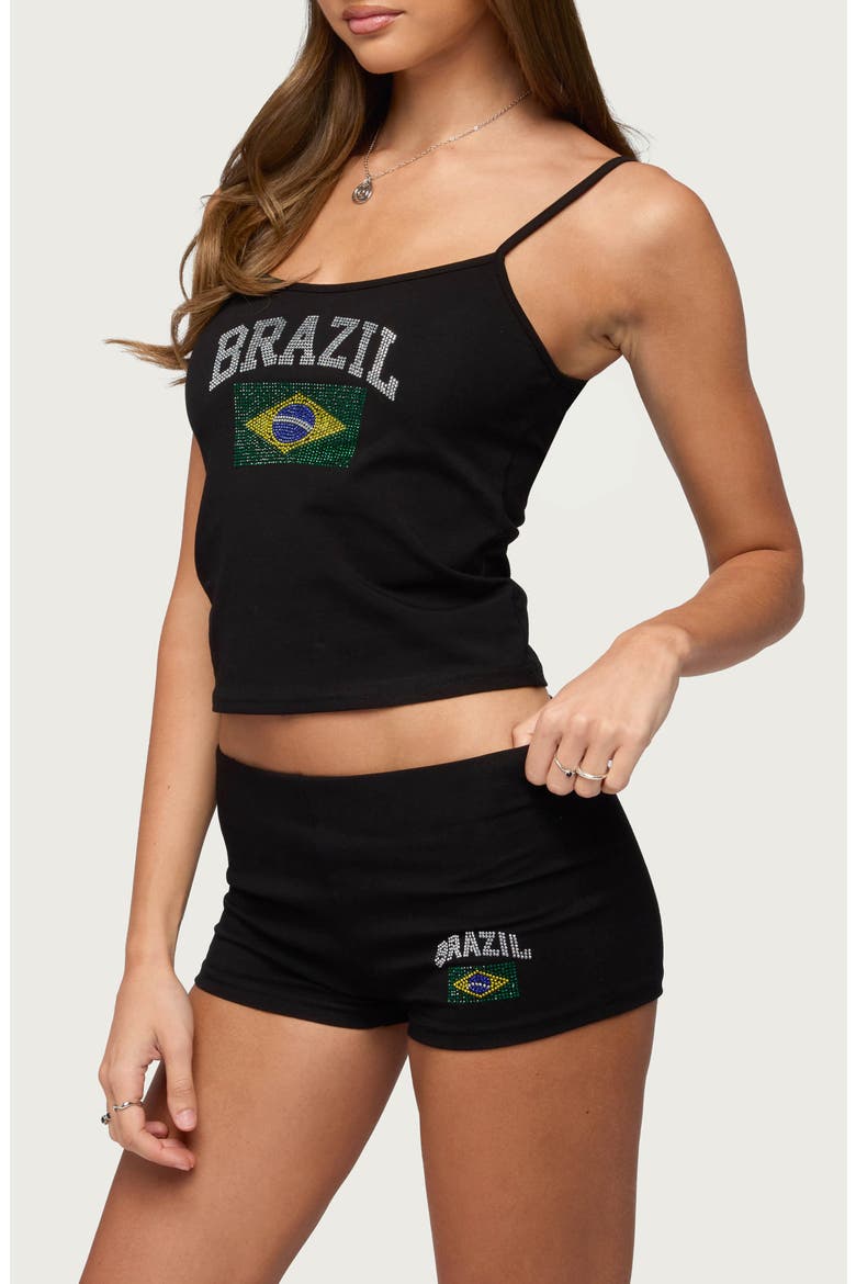 Brazil Rhinestone Crop Camisole, Alternate, color, BLACK