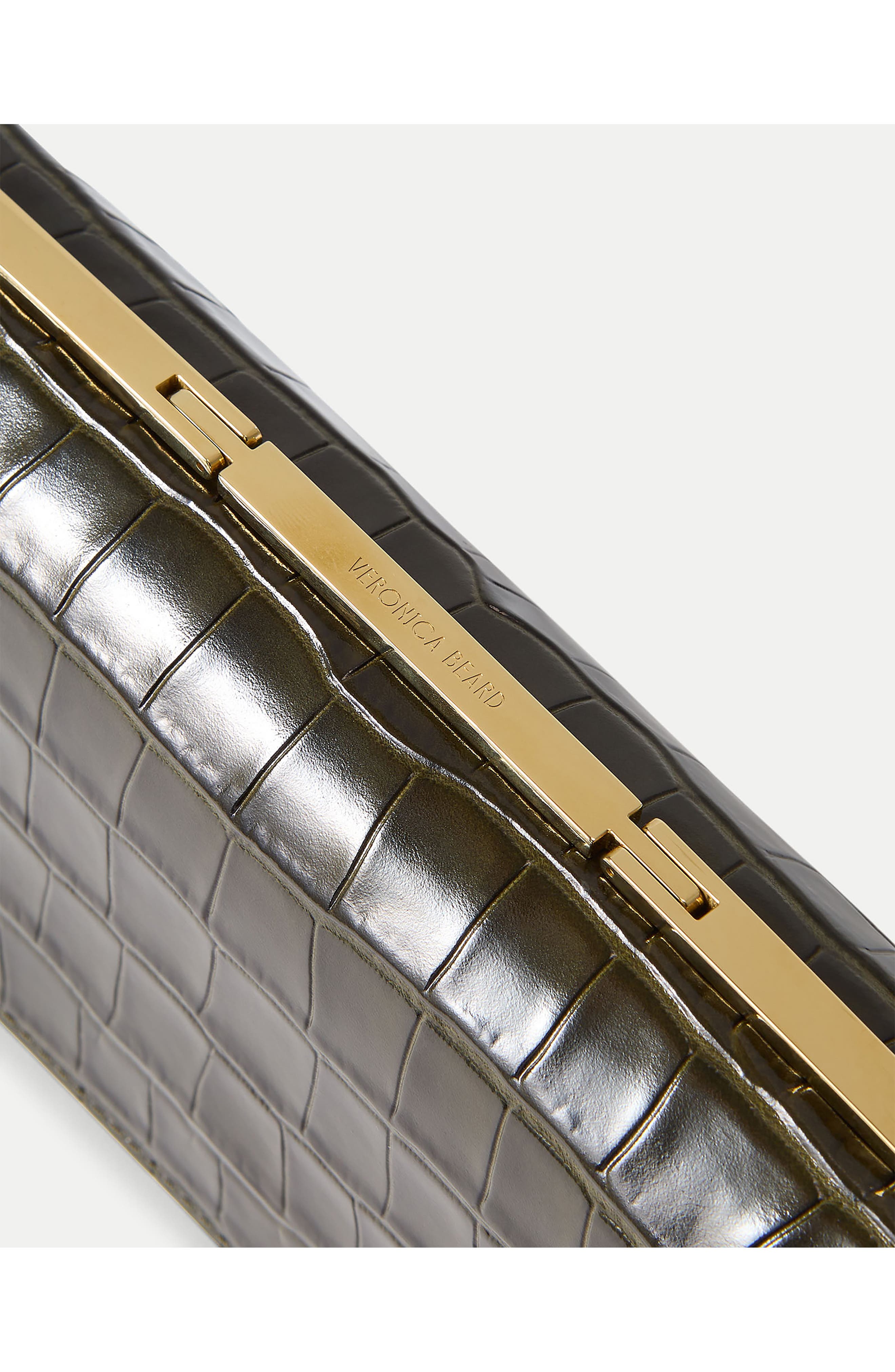 Veronica Beard Barre Croc Embossed Leather Clutch, Alternate, color, Cypress