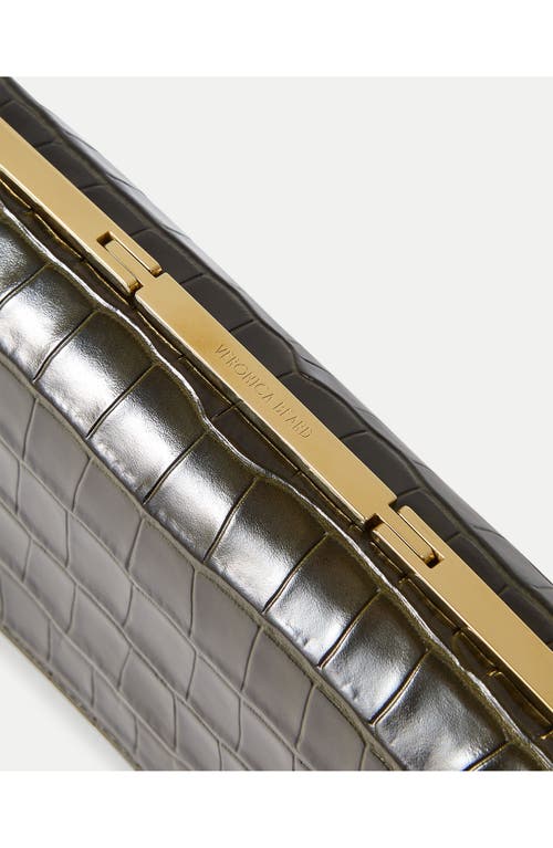 Veronica Beard Barre Croc Embossed Leather Clutch In Green