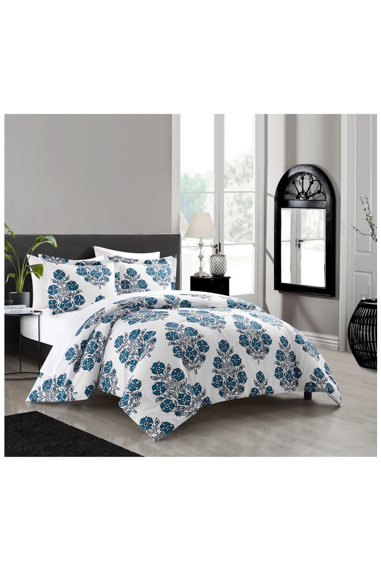Yasmeen Large Scale Floral Medallion Duvet Set, Alternate, color, BLUE