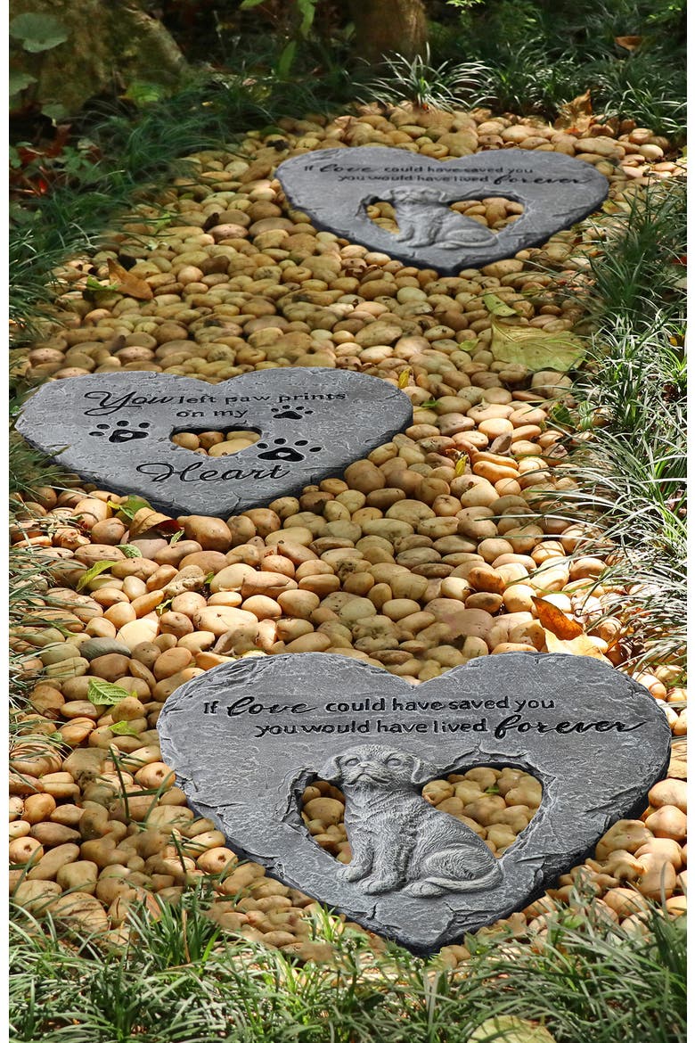 Set of 2 Cement Heart Shaped Paw Prints and Dog Memory Stepping Stones, Alternate, color, Grey