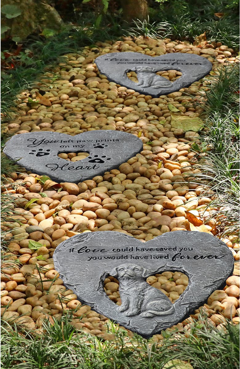 Glitzhome Set of 2 Cement Heart Shaped Paw Prints and Dog Memory Stepping Stones, Alternate, color, Grey