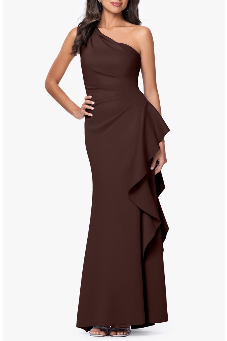 xscape one shoulder ruffle dress Xscape Women's One Shoulder Side Ruffle Gown
