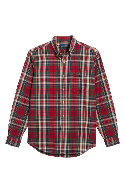 Classic Fit Plaid Brushed Cotton Button-Down Oxford Shirt