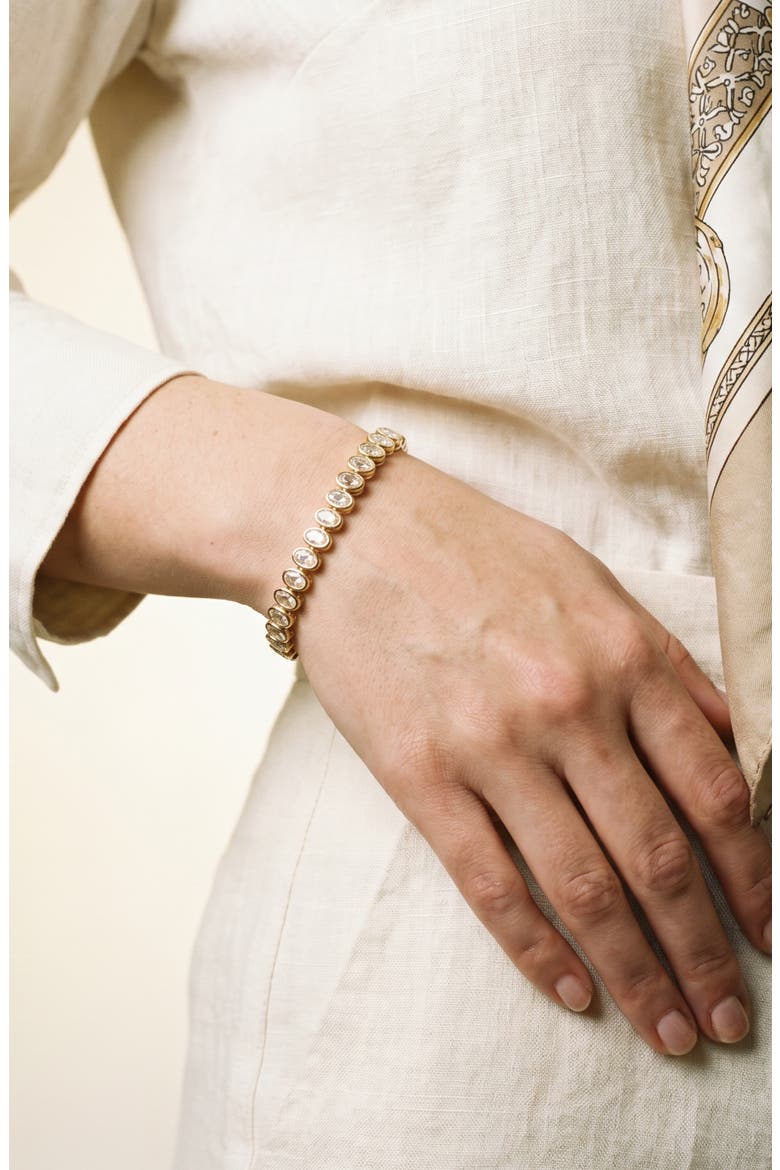 Oval Cubic Zirconia Bezel Tennis Bracelet, Alternate, color, GOLD