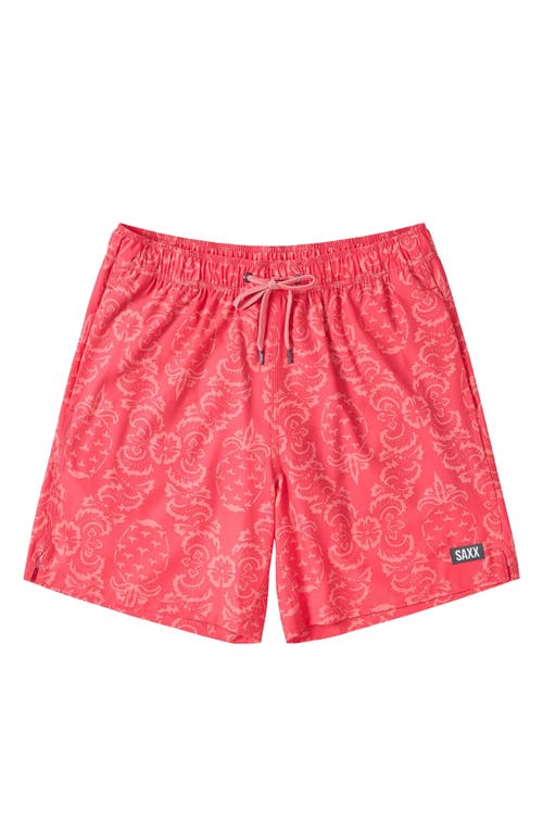 Saxx Oh Buoy 2n1 7-inch Swim Shorts In Pineapple Brocade-hibiscus