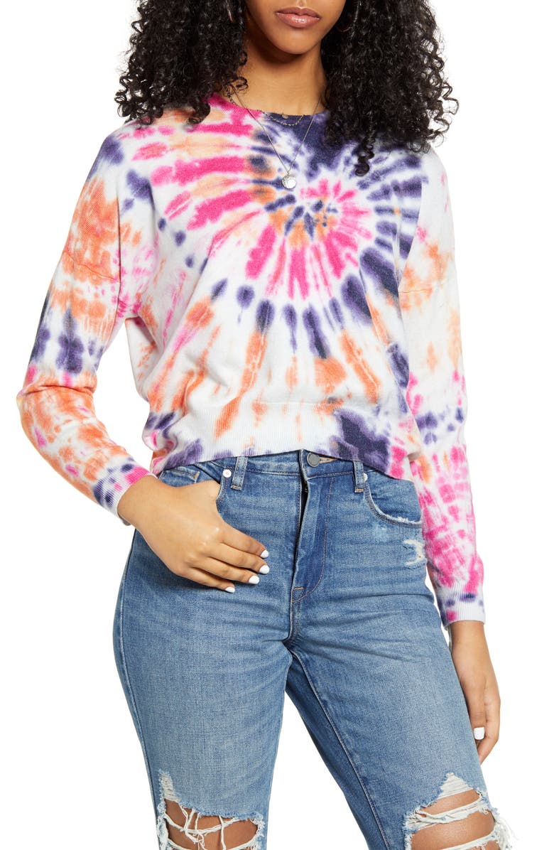 BLANKNYC Rainbow Tie Dye Crop Sweater, Main, color,